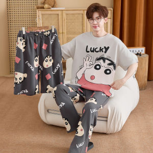 ANZHAOQI | Cotton Cartoon Short Sleeve Long Pants Pajama Set