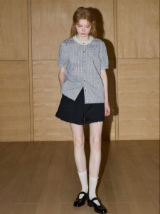 KUHNMARVIN | Lace Collar Gingham Short Sleeve Shirt Female