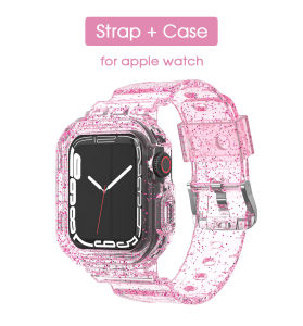 สายนาฬิกาผู้ชาย TPU กากเพชรส่องแสงเป็นประกายวิบวับสำหรับเคสสำหรับเล่นกีฬาซีรีส์สายคาด Apple Watch 41mm 45mm สำหรับ IWatch 40mm 44mm 42mm 38mm