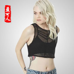 เสื้อยืดแขนกุดเปิดหลังสั้นทรงสลิมฟิตสำหรับออกกำลังกายในช่วงฤดูร้อน เสื้อเชิ้ตคอวีแบบโปร่งใส ผ้าตาข่าย ทรงเข้ารูป สำหรับผู้หญิง