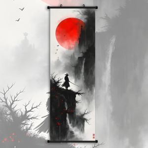 VIKAMA 3 Mảnh Treo Tường Cuộn Thảm Bộ Samurai Mực Núi Sakura In Rửa Sạch Poster Trang Trí Treo Tường Cho Phòng Khách Nghiên Cứu