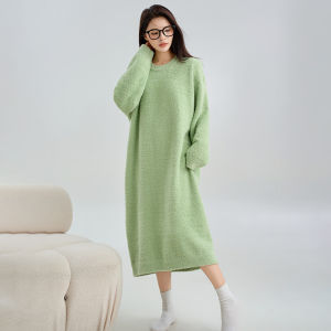 Miiow | Dopamine Half-Fleece Womens Sleepwear Thickened Pure Color Home Clothes Pyjamas Youth Casual Autumn Winter Long Sleeve Midi Dress