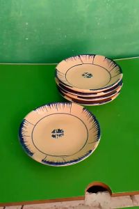 Set 5 dĩa gốm vẽ tay phết xanh loại nhỏ 12 cm