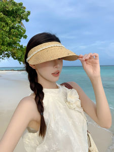 BILLI ZILLY | Mũ rơm trùm đầu mùa hè cho nữ có dây đeo ngọc trai và đá quý Mũ chống nắng đi biển ngoài trời Mũ đi biển cho cặp đôi và người trẻ