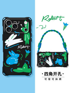 Handcrafted Cute Cartoon Rabbit Phone Case with Crossbody Strap Silicone Protective Shell for  Huawei Xiaomi Phones