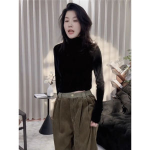 chaqi | Chic French Style Velvet Blouse High Neck