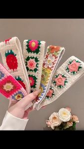 F4 Bandana Rajut Strap Velcro Lebar 5cm Hair Scarf Aksesoris Rambut Boho Crochet Headband BNBC001