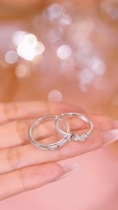 Starry Sterling Silver 925 Night Glow Couple Ring Fashion Versatile Zircon Ring Moon Pair Ring for Men and Women