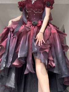 Elegant Princess Style Lolita Dress Floral Wedding Light Escape Bride Gown Stunning Ceremony Dress Short Sleeve Gradient Color