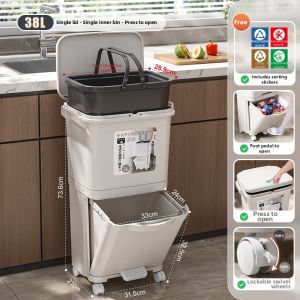 MMZECE | Hands-free Kitchen Trash Bin With Wheels Tall and Movable