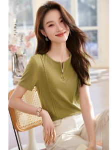 WANGGONGZHU | Elegant Short Sleeve T-Shirt Women Summer New Fashion Slimming Base Top Design Sensation Small Audience Commute Style Korean Version