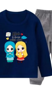 Set Kaos Atasan Celana Joger Anak Perempuan Motif Gadis Kembar Hijab Muslim