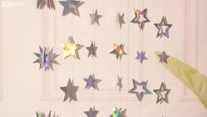 Iridescent Paper Star Garland Banner Laser Silver Flag Hanging Decor Birthday Party Pendant Baby Shower Wedding Streamer Decor