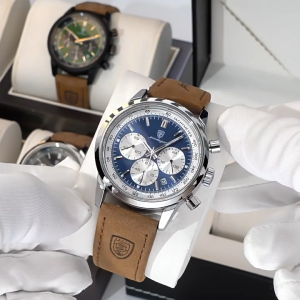 POEDAGAR Men Watches Vintage Luxury Multi Functional Sports Waterproof Luminous Calendar Three Eye Display Watches