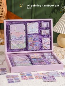 Retro Oil Painting Notebook Set Gift Box Girls Birthday Present Elementary School Student High Aesthetic Value Notebook Journal
