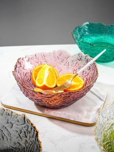 Japanese Style Glass Salad Bowl Set Fruit Dessert Bowl Hammered Pattern Home Use Ice Melting Edge round Shape Dining Utensils