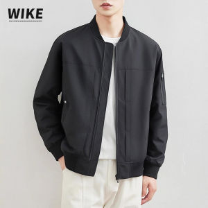 Original WIKE Mens Baseball Collar Jacket Loose Casual Oversize Cotton Outerwear Autumn Winter Fashion Urban Style Zipper Closure