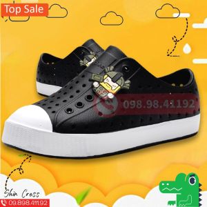 Giày Nhựa Đi Mưa Cho Bé Màu Đen Mũi Trắng Giày Nhựa Không Thấm Nước Giày Lưới Lỗ Thoáng Khí Mùa Hè - Tặng Thêm 2 Sticker
