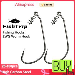 FishTrip EWG Worm Hook with Centering Spring Spin Swimbait Hooks for Bass Fishing Soft Plastic Worm Lure Bait Hook Saltwater
