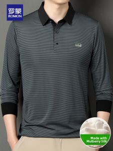 ROMON | Fall New Style Loose Business Collar Casual Stripe Polo Shirt