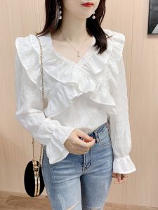 Áo Sơ Mi Chiffon Tay Dài Cổ Chữ V Cho Nữ Mùa Hè 2025 Mới Về Tay Áo Phồng Thanh Lịch Đa Năng Áo Cánh Hoa