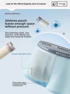 Miiow | Pure Cotton Teenage Boys Underwear Breathable Antibacterial Flat Angle Shorts Childrens Innerwear Development Period Primary School Fat Children