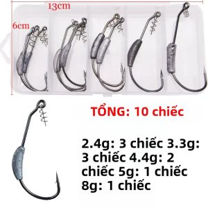 Bộ 10 Móc Câu Lurestiker 2.4g-8g Móc Câu Jig Không Vướng Cỏ Kèm Chốt Vít Dùng Cho Mồi Mềm Câu Cá Biển Sông Hồ.