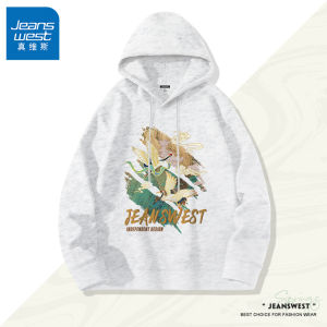 Jeanswest Mens Hoodie Spring Autumn Heavyweight Casual Long Sleeve Loose Fit Sweatshirt Trendy Youth Pop Culture Print