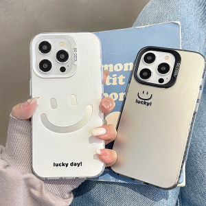 CrashStar เคสแข็งกันกระแทกชุบเลเซอร์โชคดียิ้มเคสโทรศัพท์สำหรับ iPhone 16 15 14 Pro Max Plus 13 12 11 Pro Max แฟชั่นเรียบง่ายฝาครอบเคสใส่โทรศัพท์