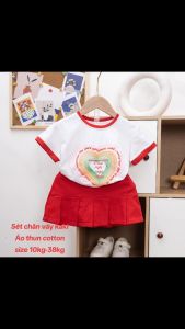 Sét váy bé gái 10kg-36kg chân váy kaki xếp ly áo thun cotton chính phẩm
