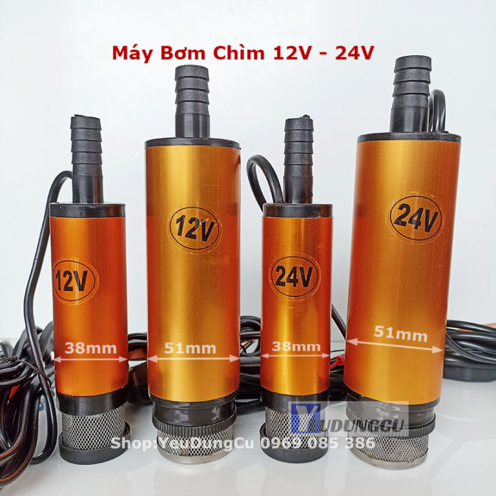 Máy bơm dầu nhớt nhiên liệu, nước mini 12V - 24V, Bơm chìm thả trong ...