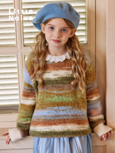 Little Naive | Laid-back Sweet Striped Round Neck Sweater