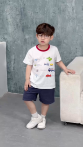 Set bộ tay ngắn bé trai áo thun họa tiết Trafic sắc màu phối quần short 9 tới 28kg BERNIE T1125B05