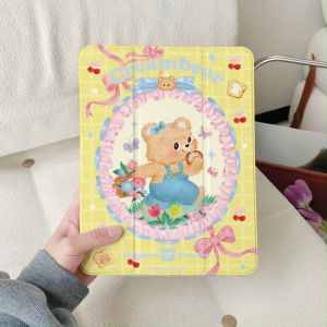 เคส iPad Air7 Gen11 Gen10 ที่ใส่ปากกา โบว์ริบบิ้นหมีเนย เคสไอแพด Gen9 Gen8 10.2 Air6 Air5