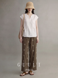 GULILI | Pleated Short Sleeve Shirt Print Wide Leg Pants Casual Set