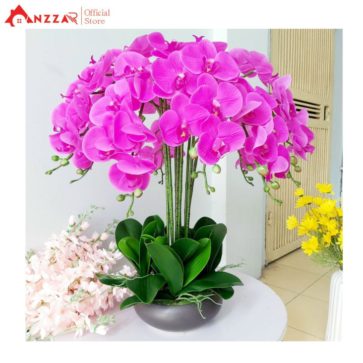 Hoa giả, chậu hoa lan hồ điệp cao su cao cấp cao 60cm loại xịn đẹp giống thật trang trí nhà cửa, phòng khách, decor văn phòng, cửa hàng, khách sạn, spa sang trọng, bình lan hồ điệp làm quà tặng khai trương, khánh thành Anzzar BL-01
