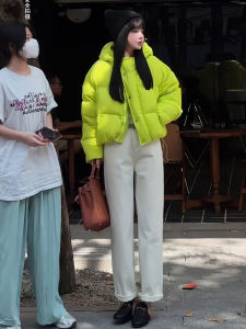 Green Hooded Cotton Jacket Womens Short Style Autumn Winter Fashion Small Size Bread Korean Version Thickened Zipper