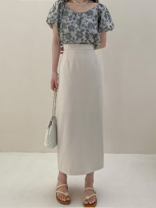 กระโปรงทรงเอเอวสูงสีพีช กระโปรงทรงตรง กระโปรงทรงเอ ทรงเอ ฤดูใบไม้ร่วง กระโปรงยาวปานกลาง กระโปรงทรงเอ ทรงเอ