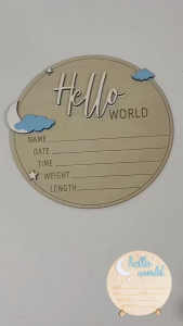 Papan Nama Bayi / Papan Nama Biodata / Bayi Kado Kelahiran Newborn / Hello World Board 15cm