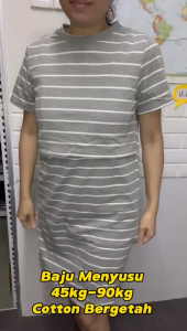 🇲🇾(READY STOCK KL) FELLO Cotton High Elastic Women Maternity Dress Korea Strip Short Sleeve Slim Fit Nursing Breastfeeding Blouse Pregnant Top Dresses
