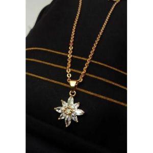 Bundara Acc-1439 Aksesoris kalung Bunga perhiasan Wanita titanium mata Zircon 45cm