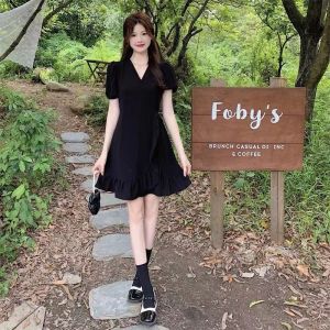 Zebina ชุดเดรสสตรี | 2023ชุดเดรสหวานสไตล์เกาหลีใหม่ | ชุดเดรสสีดำคอวีแขนพัฟ
