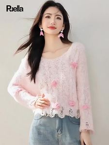 puella | Sweet Pink 3D Flower Design Womens Korean Style Sweater