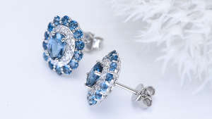 Lohaspie Jewelry Genuine 4 Carat Solid Sterling Silver 925 Stud Earring Original Natural London Blue Topaz Garnet Stud Earring Topaz Birthstone Earring For Women Silver 925 Jewelry