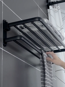 ชั้นวางผ้าขนหนูพับได้ ราวแขวนผ้าในห้องน้ำ ชั้นวางของในห้องน้ำ ที่แขวนติดผนัง ไม่ต้องเจาะผนัง