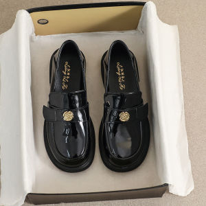 Black Flat Bottom Leather Shoes Womens Retro British Style Slip-On Soft Sole Spring New Arrival Comfortable Casual Footwear