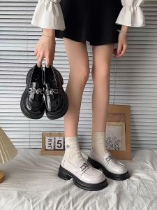 Fashion Butterfly style Loafer shoes Black Mary jane School shoes for women Korean Elegant Glossy Leather Round toe chunky bow Mid heels doll shoes for girls Footwear Walking Shoes