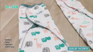 Bedong Bayi Lipat BABY LEON Bedongan Motif Instant Tempel Single Knit Halus