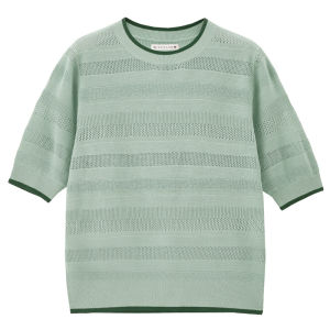 เสื้อสเวตเตอร์ถักแขนสั้นผู้หญิง Giordano ดีไซเนอร์ ป้องกันการเกิดขน ทรงหลวม คอตั้ง ลายดอกไม้ ทรงเข้ารูป ฤดูใบไม้ผลิ 2025