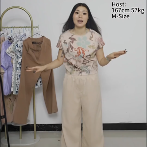 FunnyeS Womens Elegant Floral Print Short Sleeve Top & High Waist Wide Leg Pants 2-Piece Set 2987